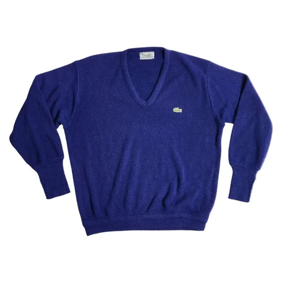 Vintage IZOD Lacoste Orlon Acrylic V Neck Pullover Sweater Men's Navy Large - Picture 1 of 8